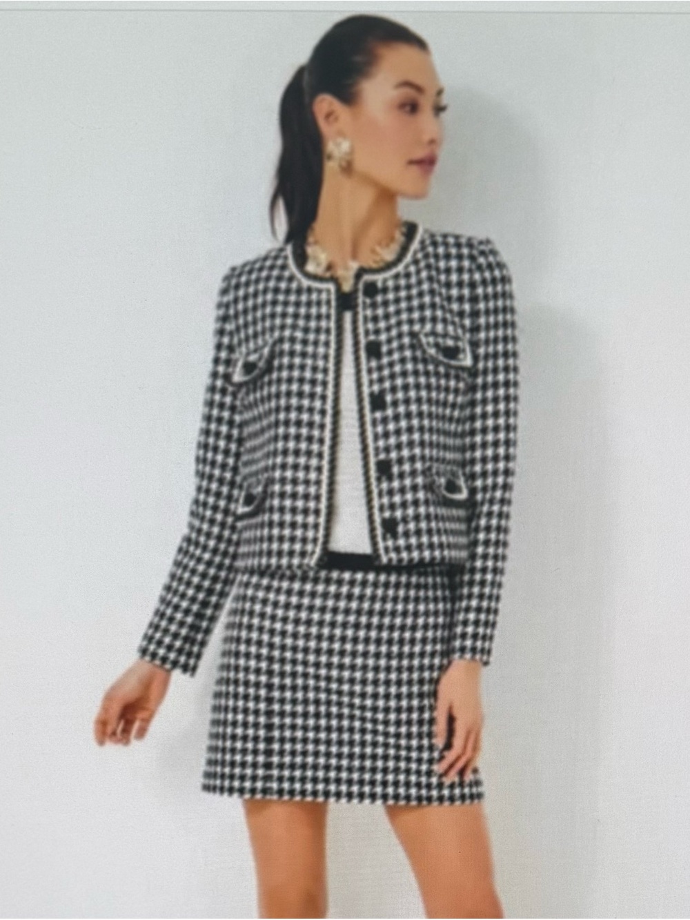 Lilly Pulitzer, NWOT Black & White sequins Houndstooth Tweed Jacket